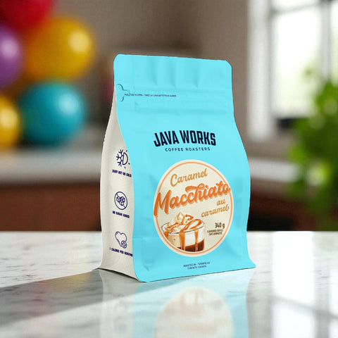 Java Works Caramel Macchiato Flavoured Whole Bean Coffee, 340g