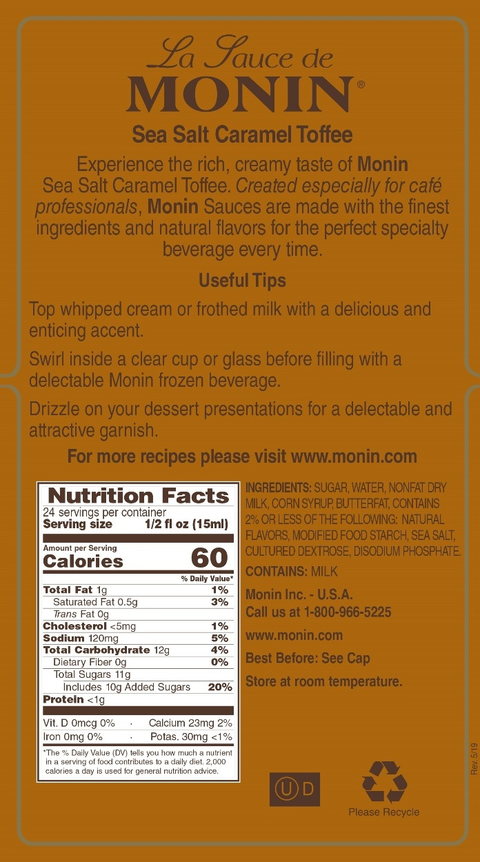 Monin Sea Salt Caramel Toffee Sauce 355ml
