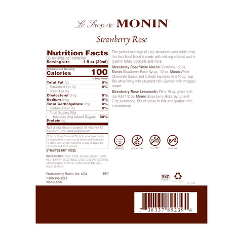 Monin Strawberry Rose Premium Syrup, 1L