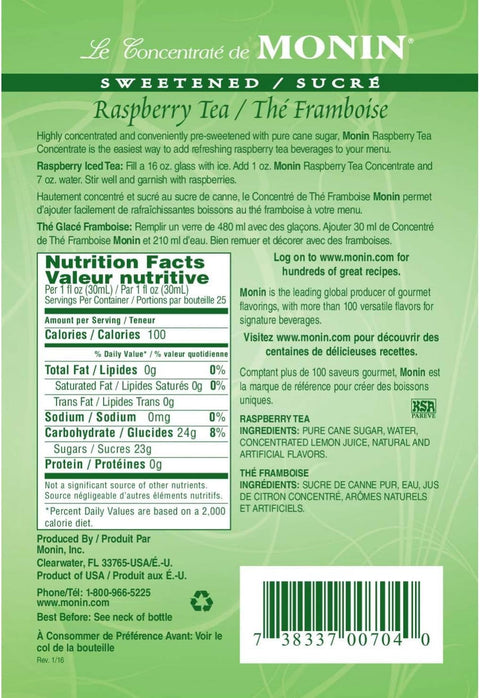 Monin Syrups Raspberry Tea Concentrate Syrup, 750 ml