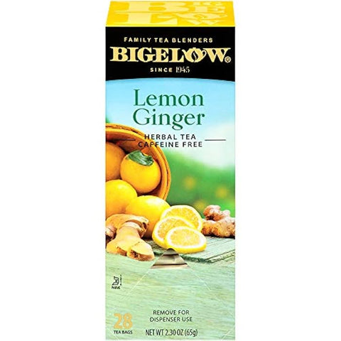 Bigelow Lemon Ginger Herbal Tea, Box of 28 Tea Bags