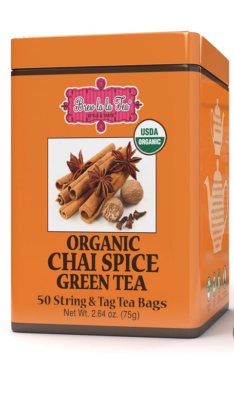 Brew La La Organic Green Tea - Chai Spice Flavor - 50 Tea