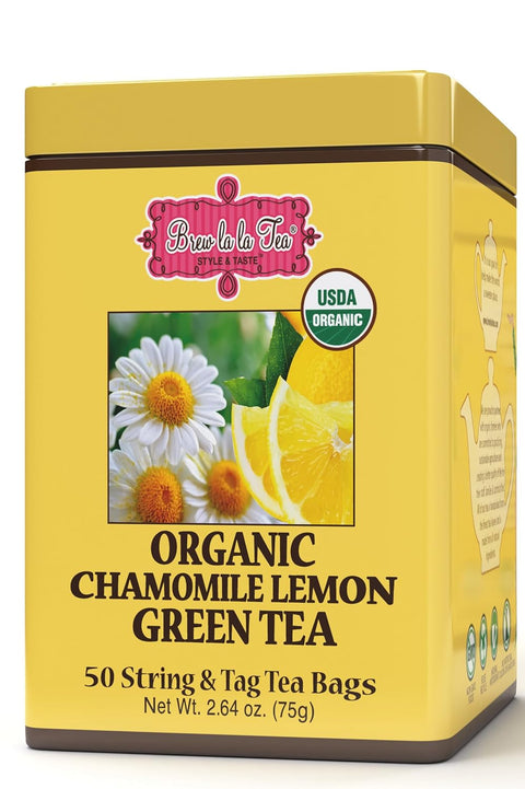 Brew La La Organic Green Tea - Natural Chamomile Lemon Flavor - 50 Double Chambered Bags