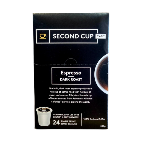 Second Cup Espresso Dark Roast Single Serve K-Cup® Coffee Pods, Box of 24