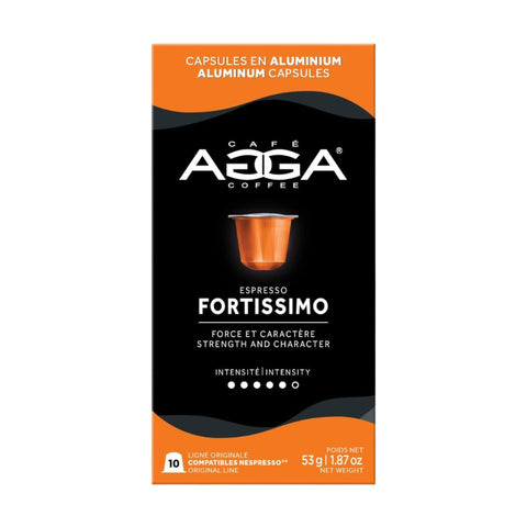 Cafe Agga Fortissimo Espresso Single Serve Coffee; Nespresso® Compatible, 10 Capsules - Original Line