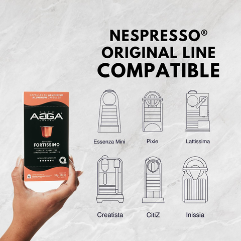 Cafe Agga Fortissimo Espresso Single Serve Coffee; Nespresso® Compatible, 10 Capsules - Original Line