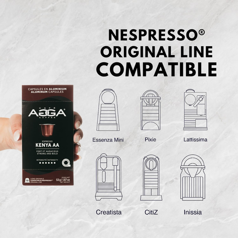 Cafe Agga Kenya AA Espresso Single Serve Coffee; Nespresso® Compatible, 10 Capsules - Original Line