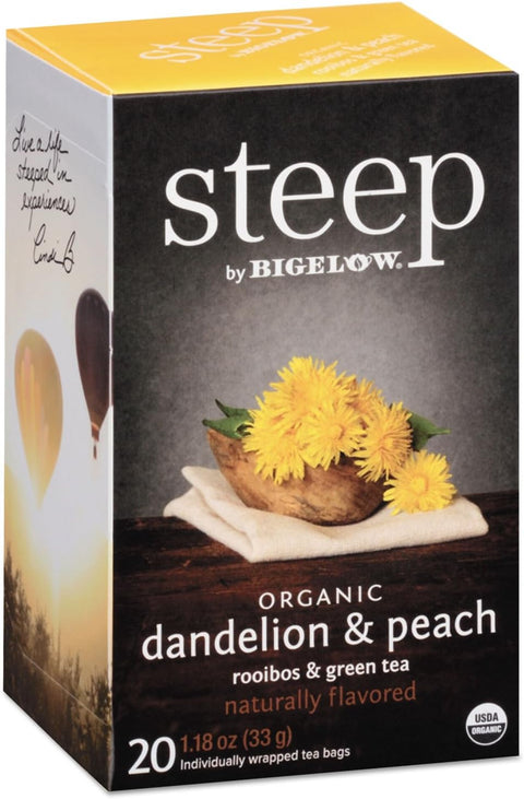 Steep by Bigelow Organic Dandelion and Peach Tea, Box of 20 tea bags