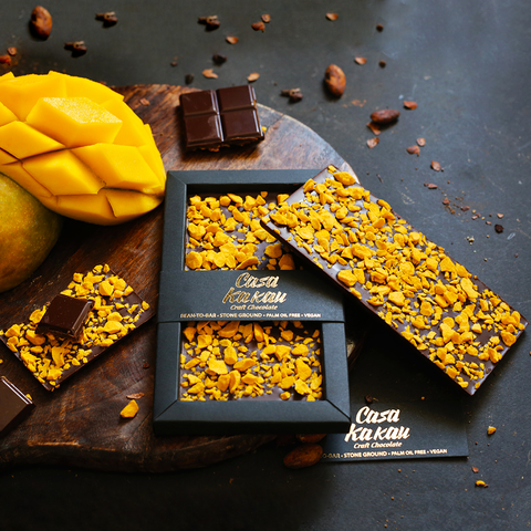 Casa Kakau Craft Bean-to-Bar Chocolate with Mango pieces