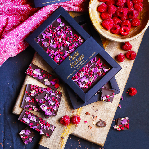 Casa Kakau Craft Bean-to-Bar Chocolate with Bulgarian Rose petals, Rose water and Raspberries