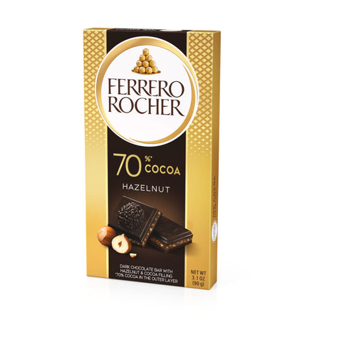 Ferrero Rocher Dark 70% Hazelnut Chocolate Bar, 90g.