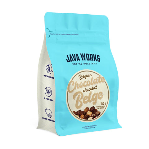 Java Works Belgian Chocolate Flavoured Whole Bean Coffee, 340 g