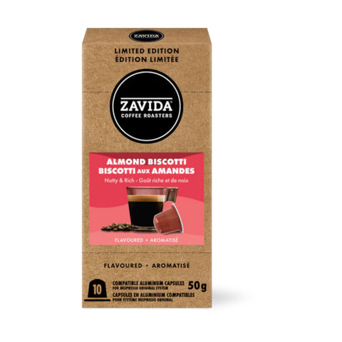 Zavida Almond Biscotti Nespresso® Compatible Single Serve Coffee, 10 Capsules - Original Line