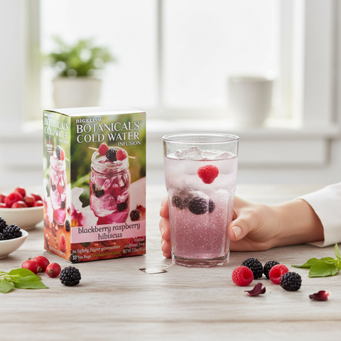 Bean Here Bean There Coffee & Cocoa Bigelow Botanicals blackberry raspberry hibiscus cold water infusion tea box