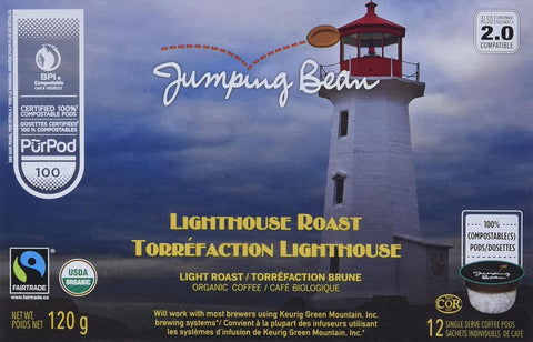 Jumping Bean Light Roast Fairtrade Organic 100% Compostable K-Cup Coffee Pods, Individually Wrapped,