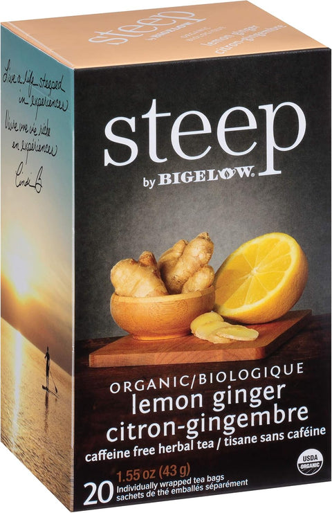 Steep by Bigelow Organic Lemon Ginger Tea, Box of 20 tea bags