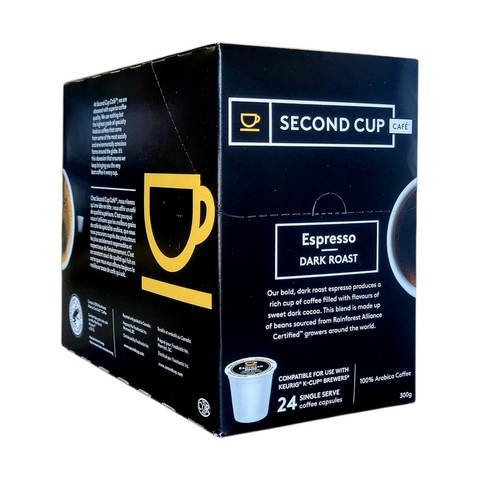 Second Cup Espresso Dark Roast Single Serve  K-Cup® Coffee Pods, Box of 24
