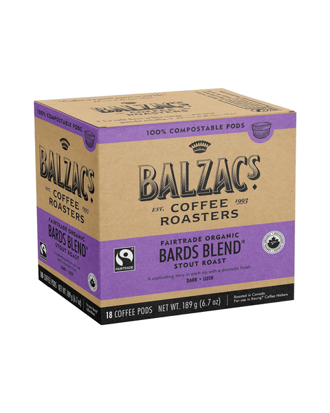 Balzac's Bard's Blend 100% Compostable Keurig® Coffee Pods, 18 Pack