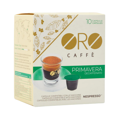 ORO CAFFÈ Primavera Decaf Nespresso Compatible Capsules, 10 Pack