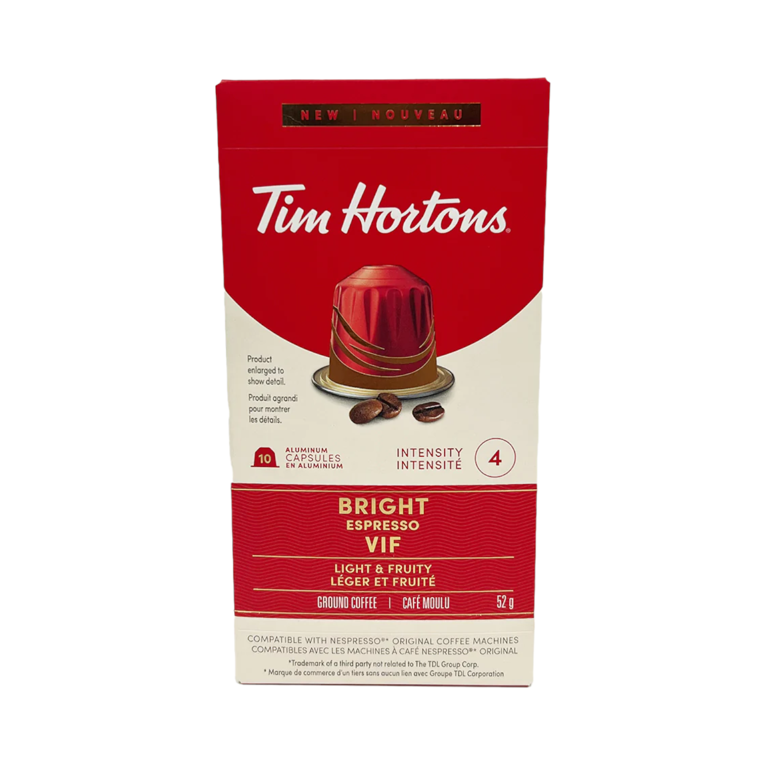 Tim Hortons Nespresso Compatibles Bright Espresso, 10 Pack Bean Here